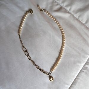 Half Pearl Half Gold Plated Silver Pendant Necklace